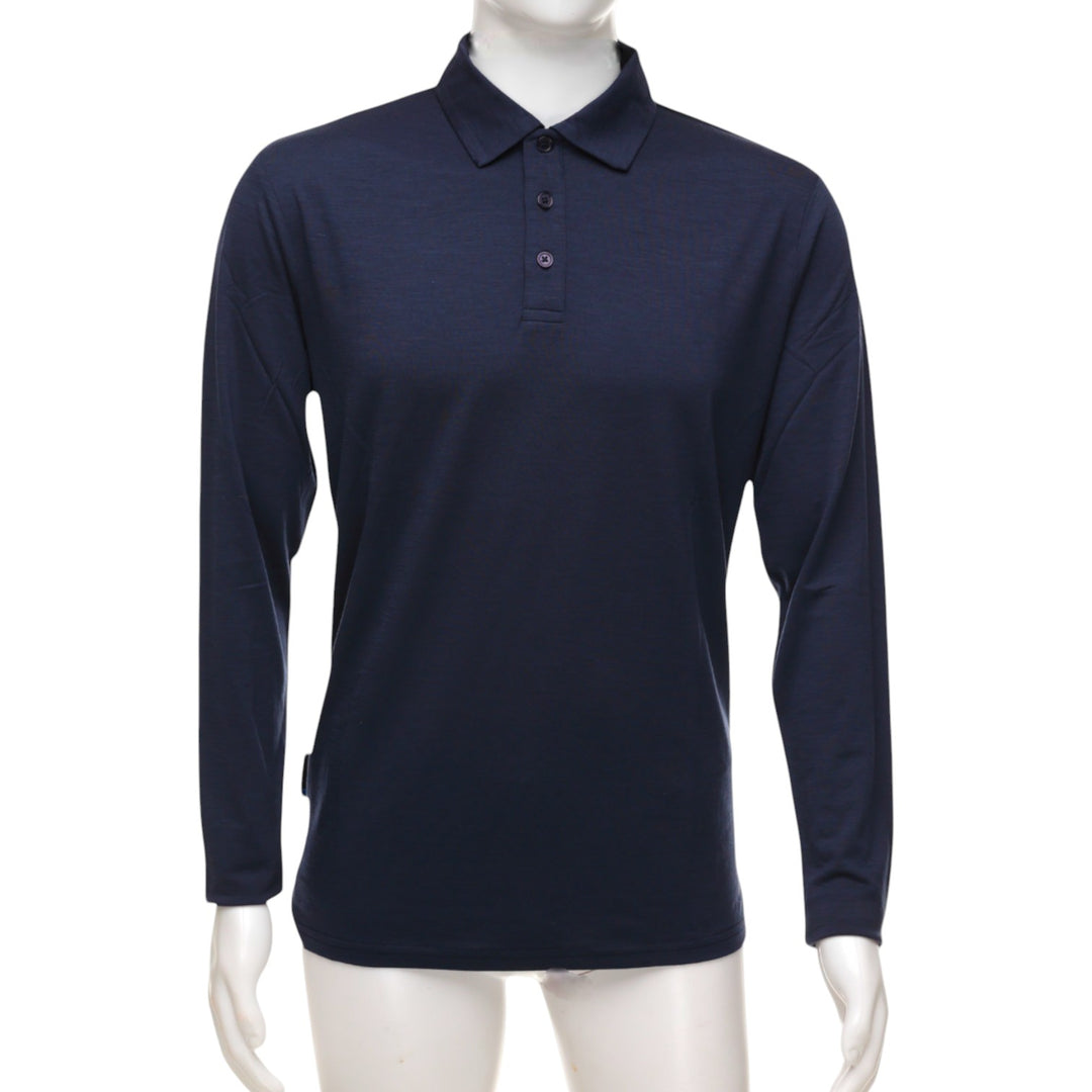 Long Sleeve Wool Polo Shirt in Outer Space Blue