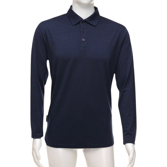 Long Sleeve Wool Polo Shirt in Outer Space Blue