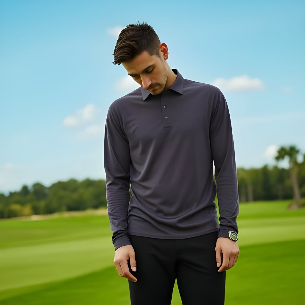 Polo Shirt Grey - Merino Long Sleeve - Charcoal Grey - Unisex - The Merino Polo