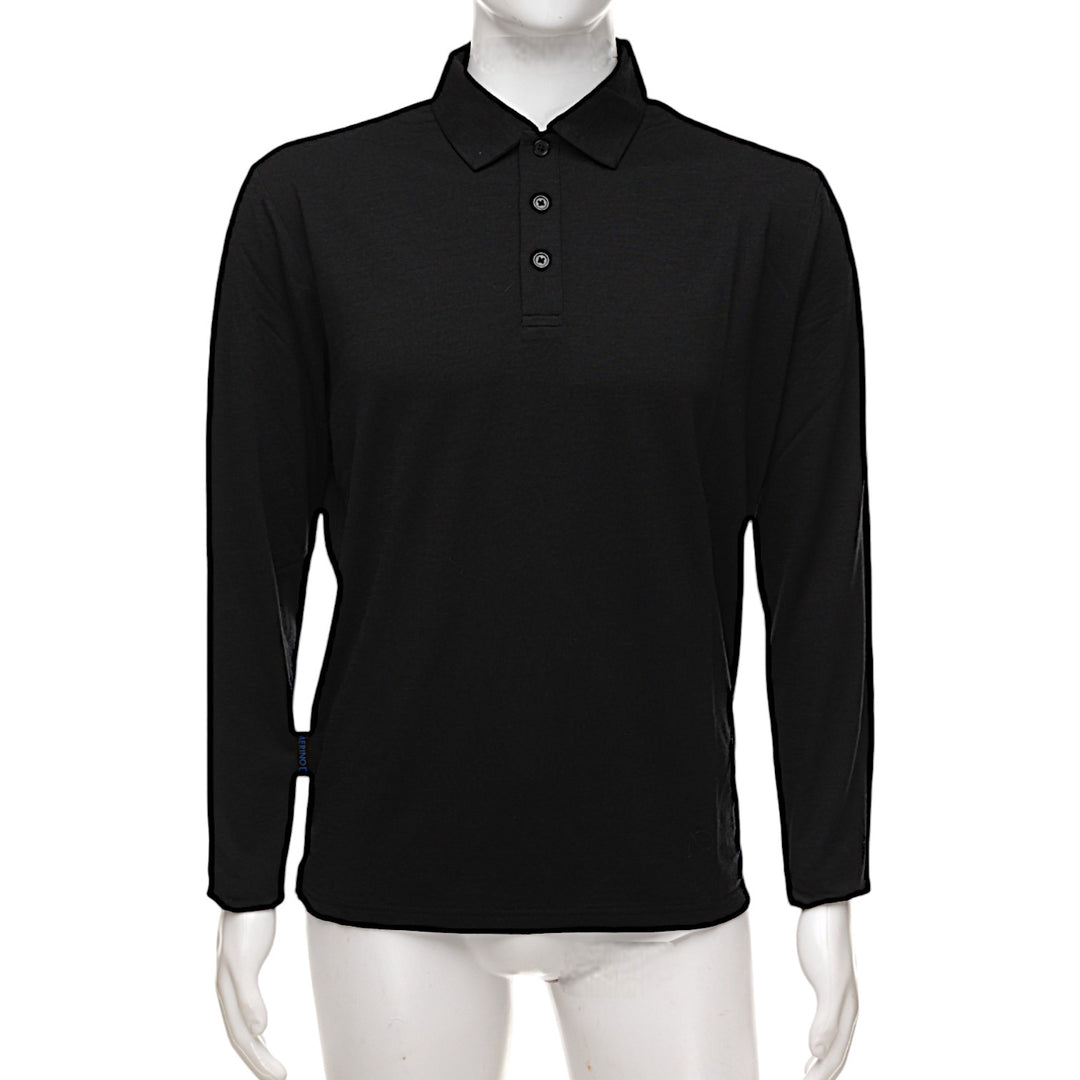 Long Sleeve Polo Shirt - Black - Unisex - The Merino Polo