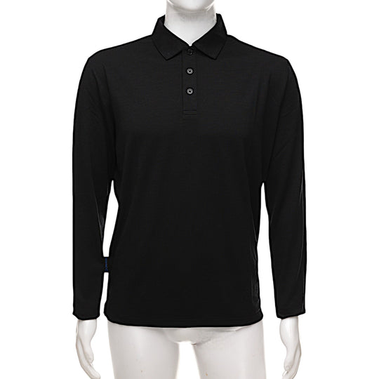 Long Sleeve Polo Shirt - Black - Unisex - The Merino Polo