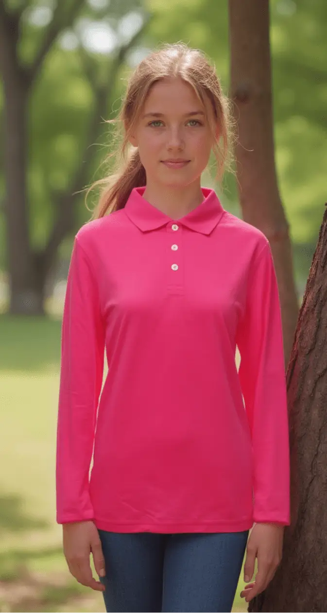 Long Sleeve Polo - Australian Merino - Unisex - Pink