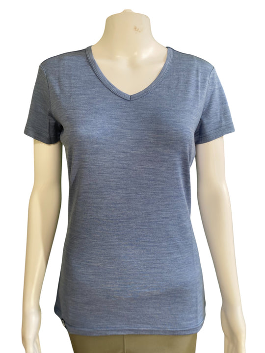 Lady's Merino T-shirts - 100% Extra Superfine Wool - Blue Melange - The Merino Polo