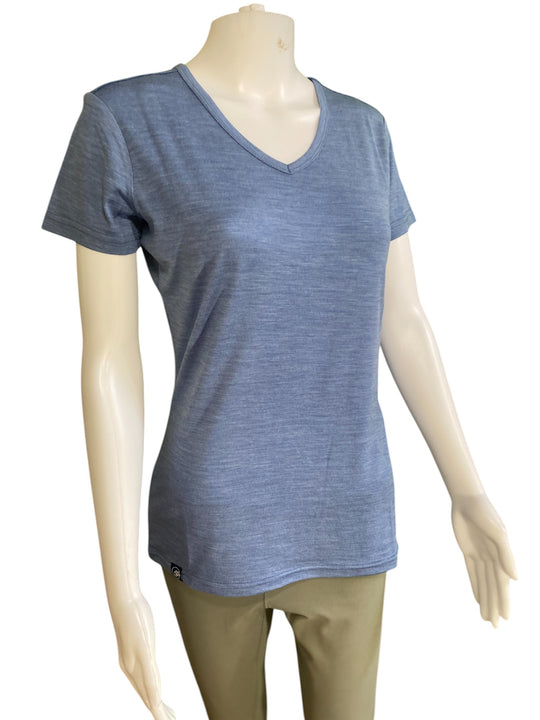 Lady's Merino T-shirts - 100% Extra Superfine Wool - Blue Melange - The Merino Polo