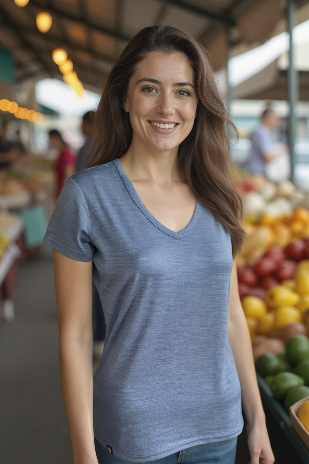 Lady's Merino T-shirts - 100% Extra Superfine Wool - Blue Melange - The Merino Polo