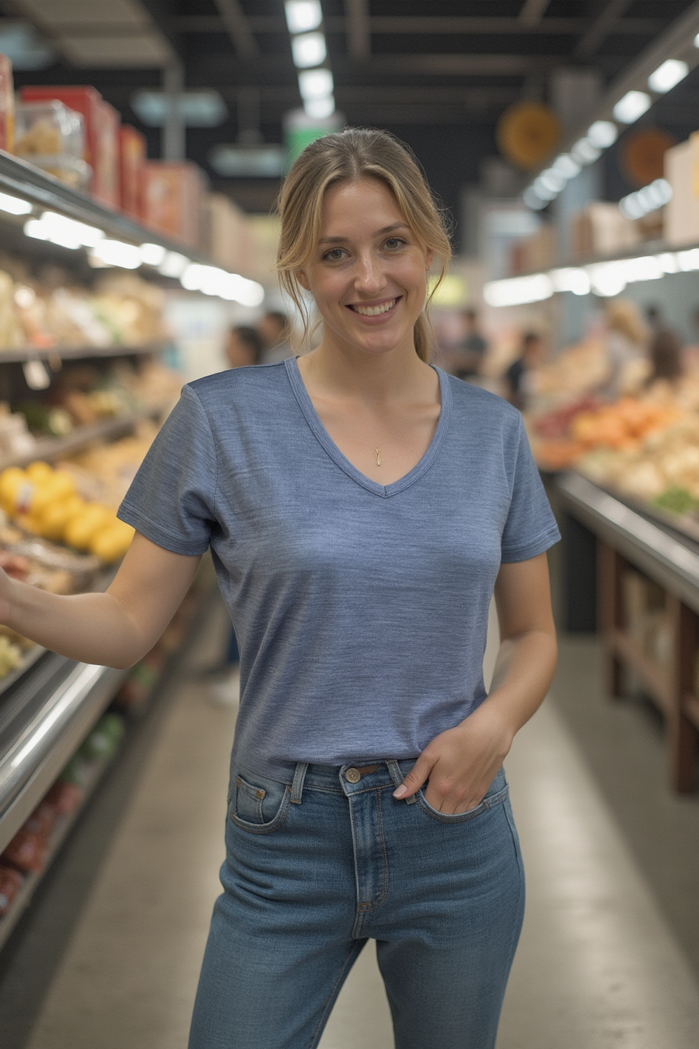 Lady's Merino T-shirts - 100% Extra Superfine Wool - Blue Melange - The Merino Polo