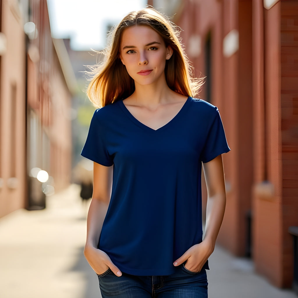 Lady's Merino T-shirts - 100% Extra Superfine Wool - Dark Navy Melange - The Merino Polo
